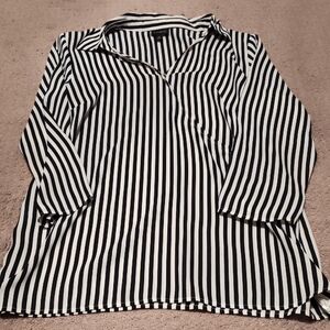 Talbots Black and White Vertical Stripe Button-Down Blouse